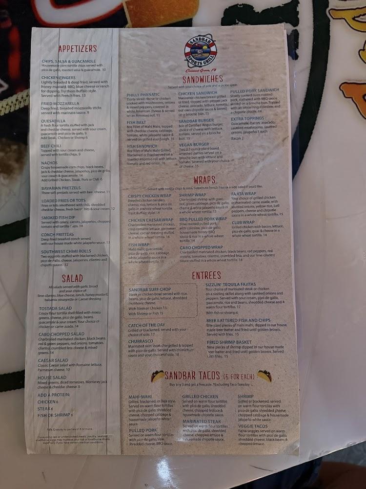 Sandbar Sports Grill Menu image 1