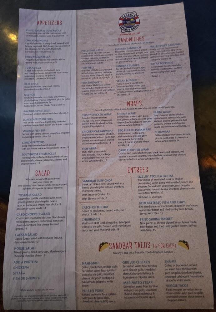 Sandbar Sports Grill Menu image 3
